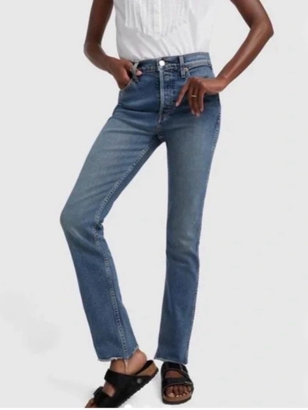 Re/Done light blue double needle long jeans